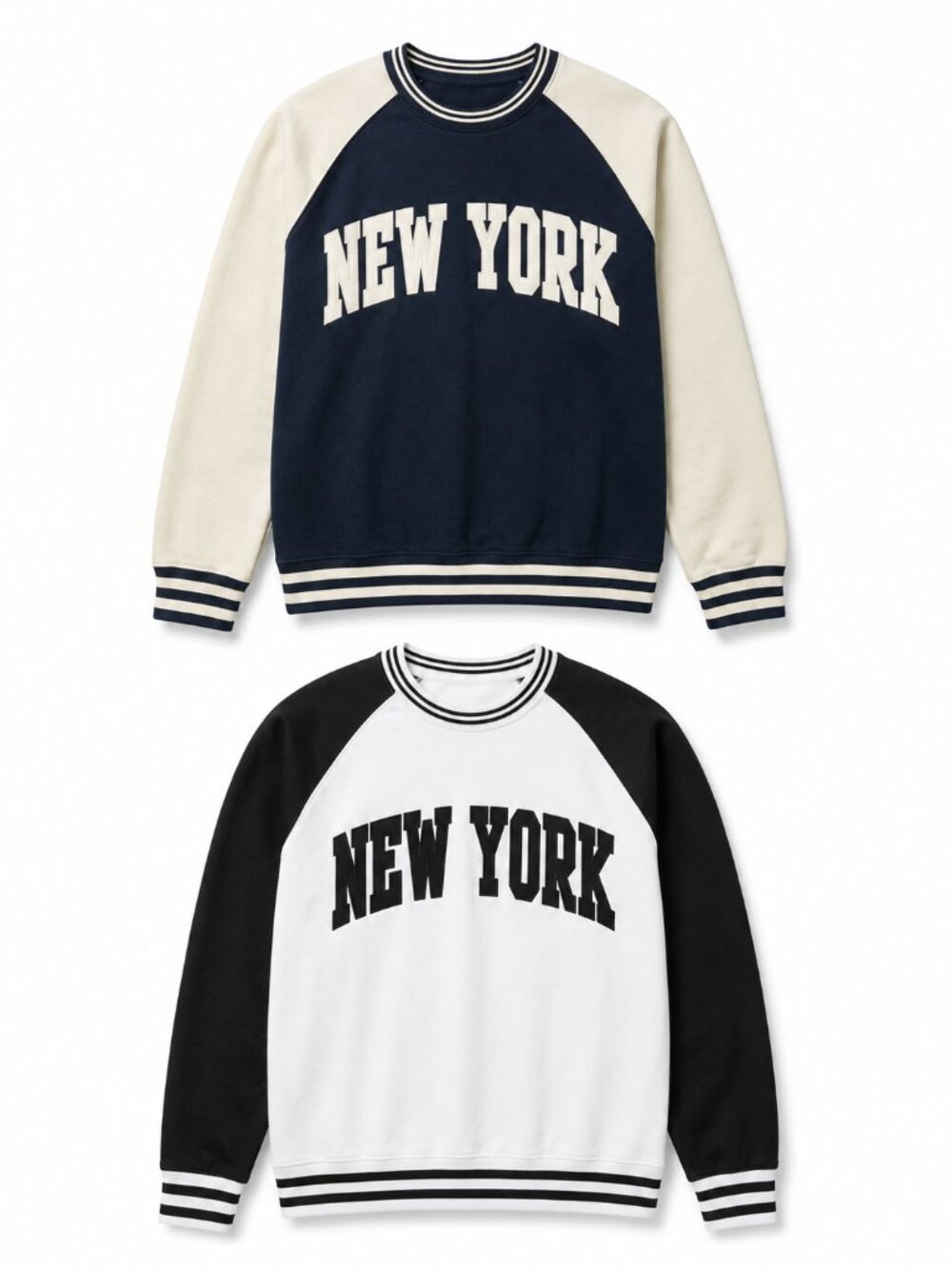 Men's 2 Pack New York Raglan Crewneck Sweatshirts Varsity Pullover S-2XL